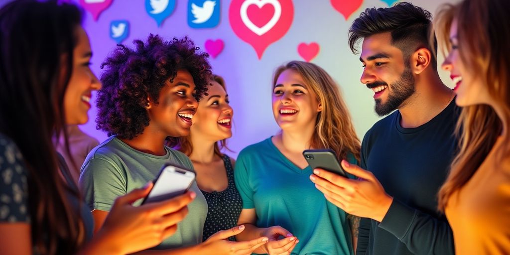 Diverse young adults discussing sexuality with smartphones around.