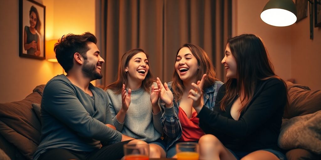 Four friends enjoying an intimate moment in a cozy setting.