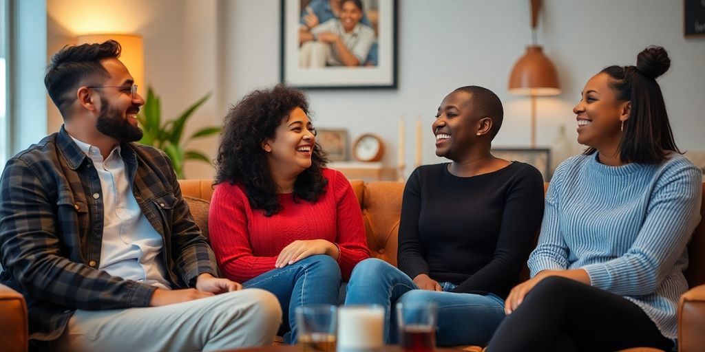 Four friends sharing a joyful moment together.