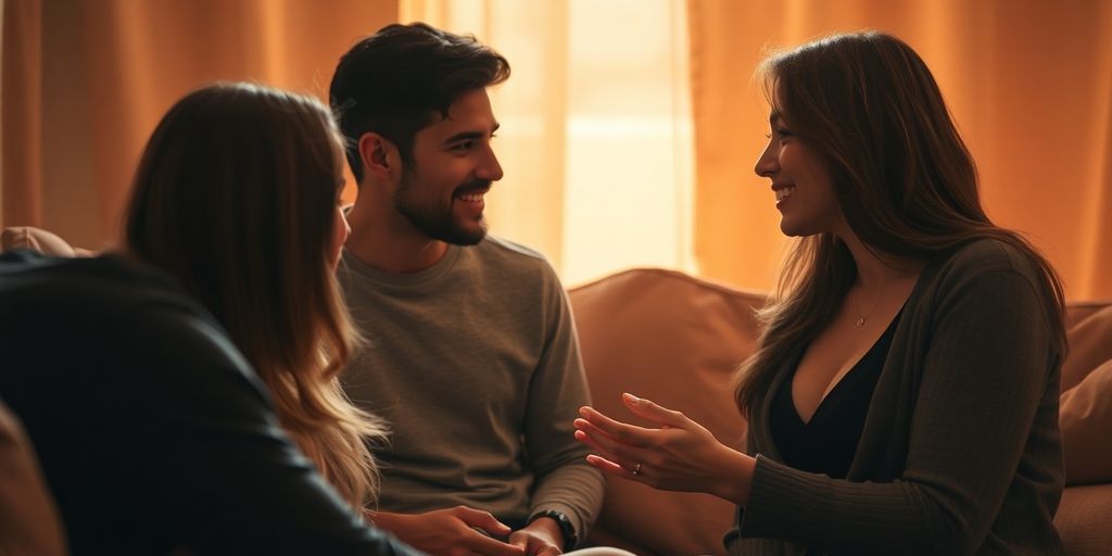 Group of four people in a cozy, intimate setting.