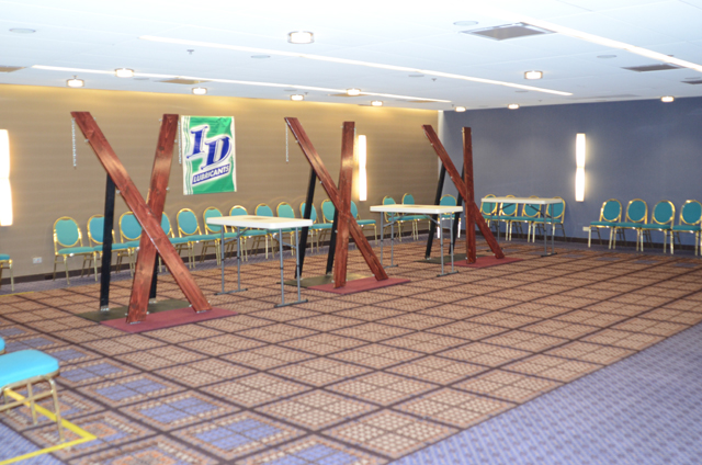 Play space in the club with letter X in wood standing