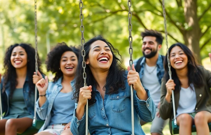 Millennials enjoying quiver swinging in a sunny park