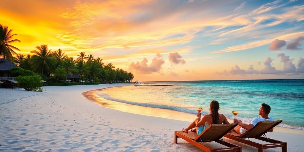 Romantic beach scene at Sandals Royal Caribbean, Jamaica.