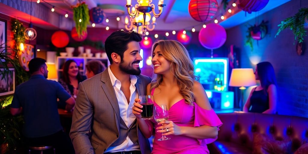 Stylish couple enjoying a fun social gathering