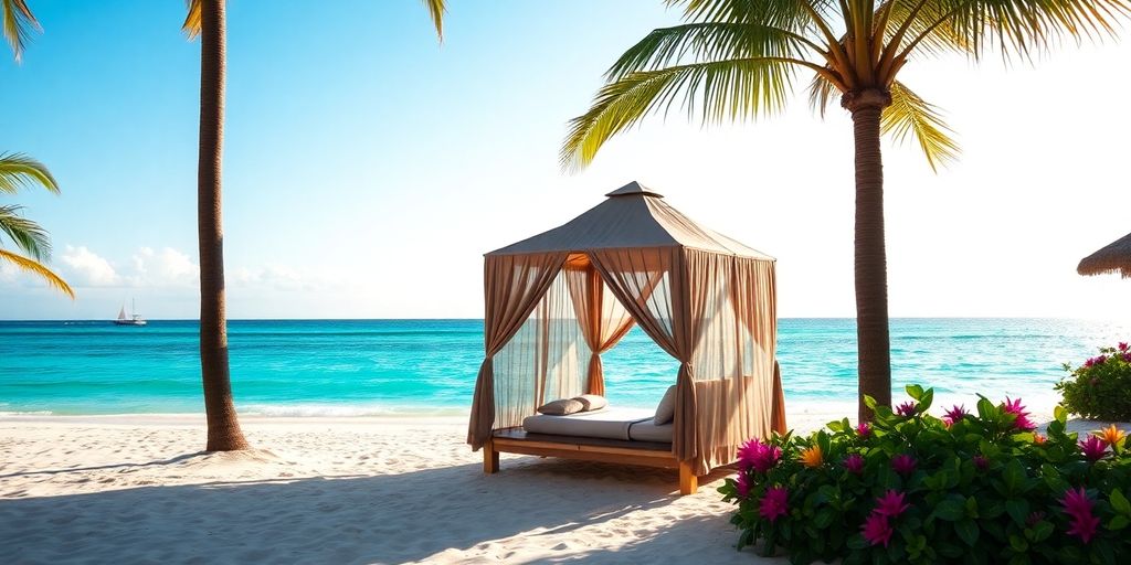 Tropical beach resort with cabana for couples