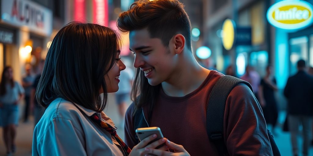 Two young adults sharing a warm, intimate moment together.