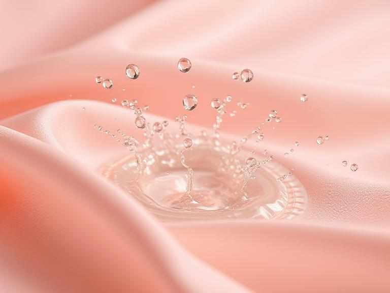 Water droplets splashing on soft fabric background