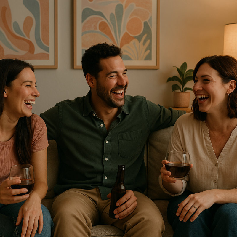 couple with a friend enjoying in a private room