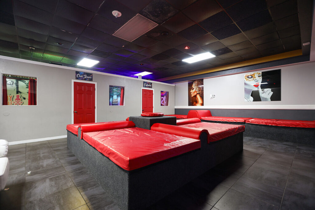 Dungeon Playroom with big frames in the club
