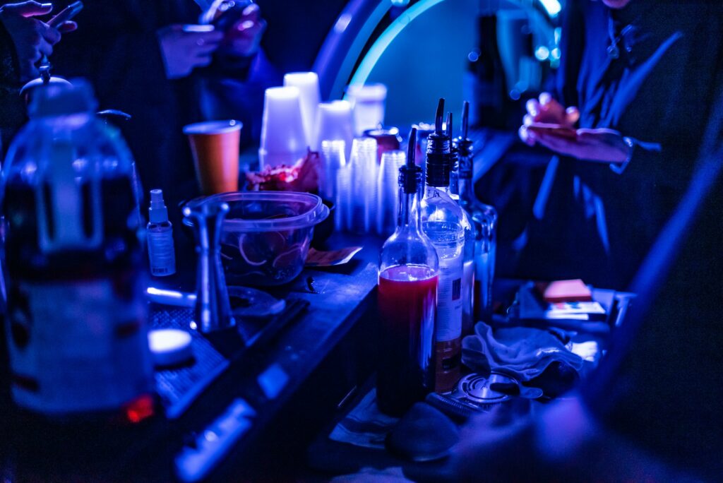 Wine glasses in the table