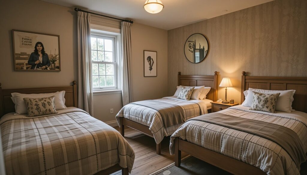 Three beds in a cozy vacation rental for throuples.