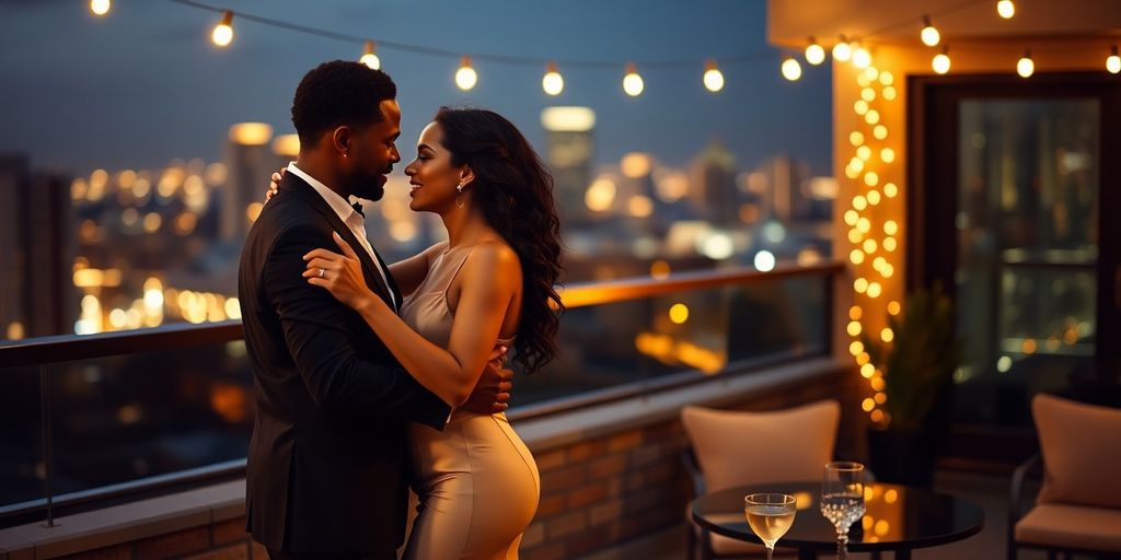 A couple dancing intimately.