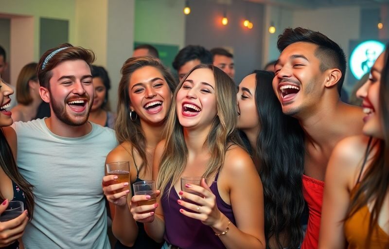 A diverse group of young adults at a social gathering.