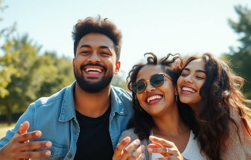 A diverse throuple enjoying time together outdoors.