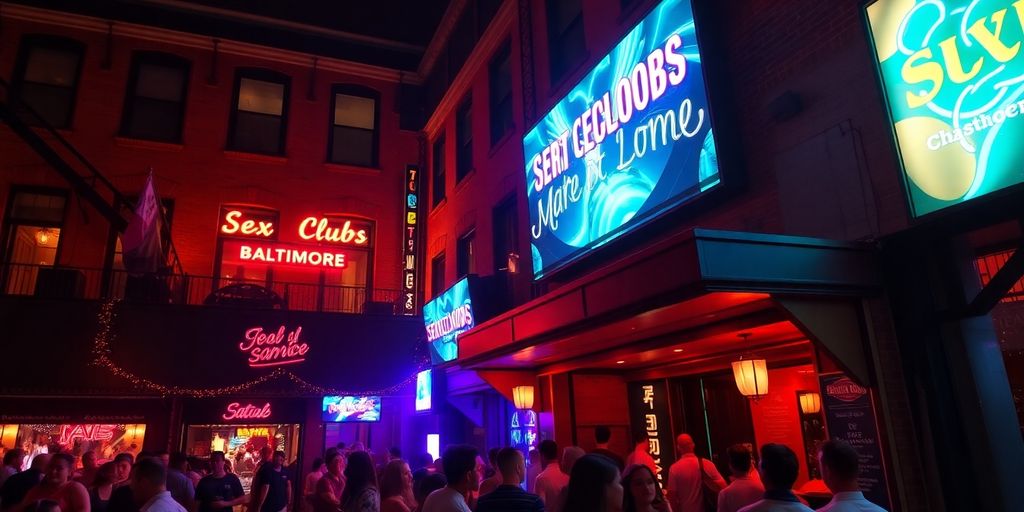 Baltimore nightlife scene with lively club entrances.