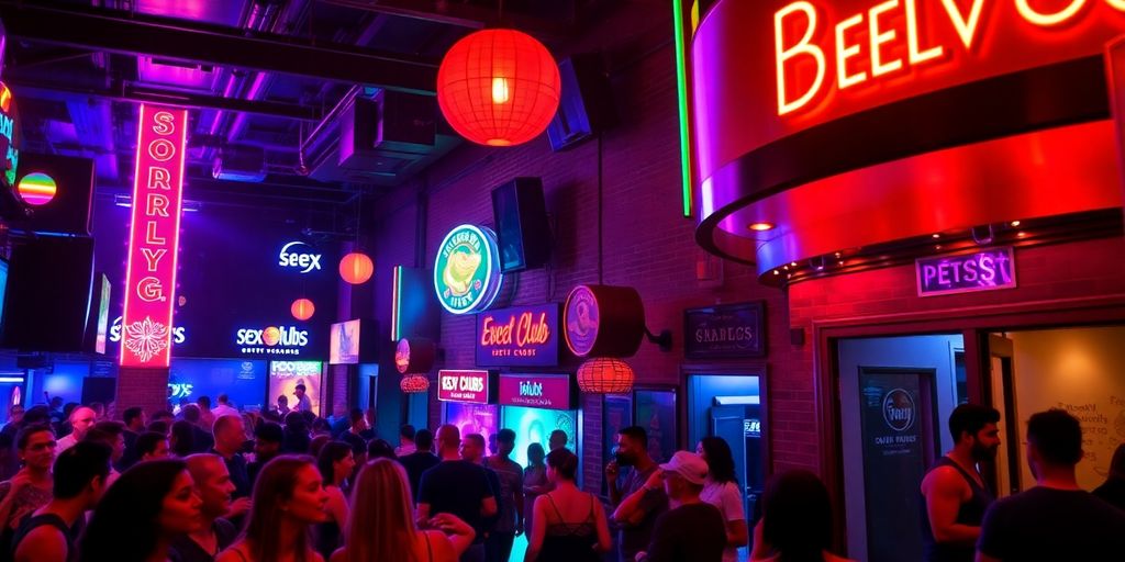 Colorful Baltimore nightlife with diverse crowds at sex clubs.