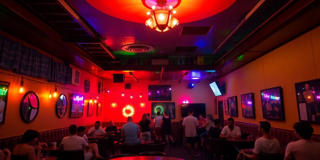 Colorful interior of an LGBTQ+ sex club in Baltimore.