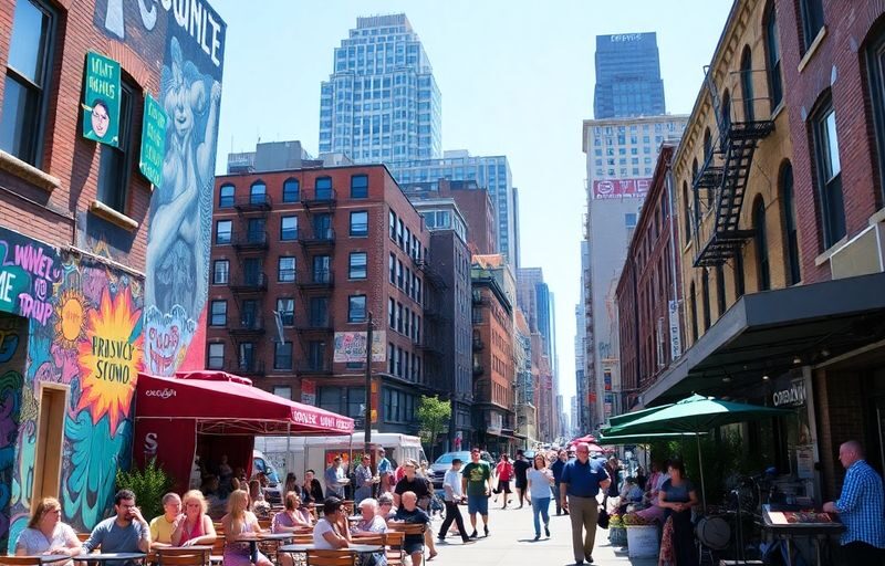 Colorful street scene showcasing Brooklyns lively urban lifestyle.