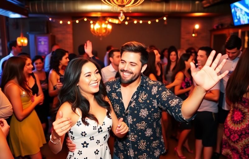 Couple dancing at a lively Brooklyn social event.