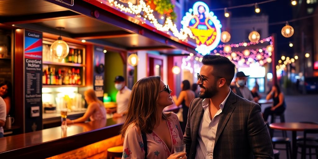 Couple enjoying a lively night out in Baltimore.