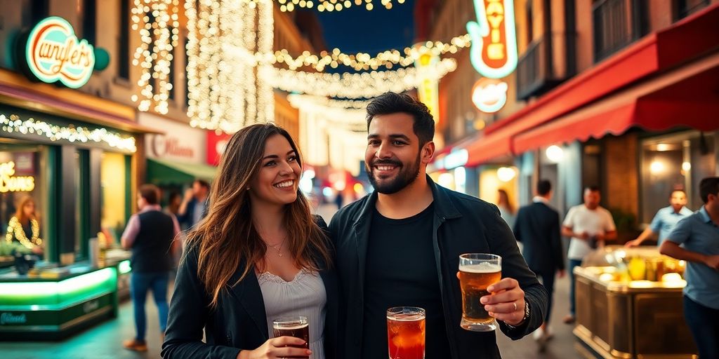 Couple enjoying a lively night out in Baltimore.