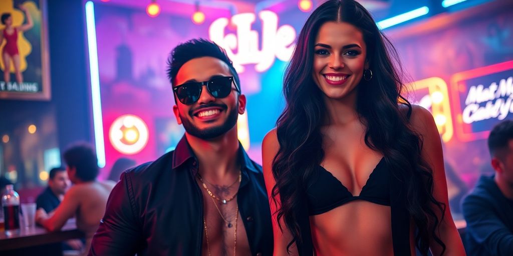 Couple enjoying a night out at a sex club.