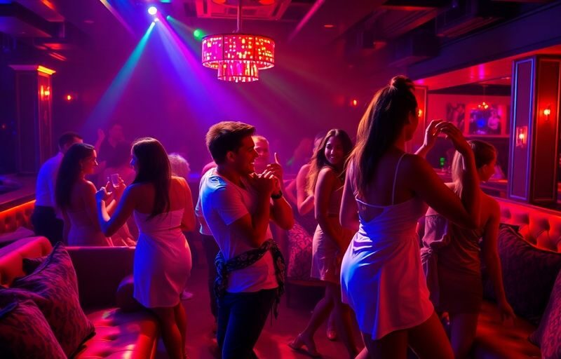 Couples enjoying a night out at a sex club.