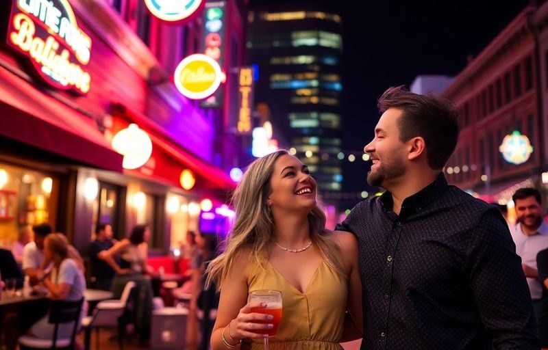 Couples enjoying nightlife in Baltimore's vibrant cityscape.