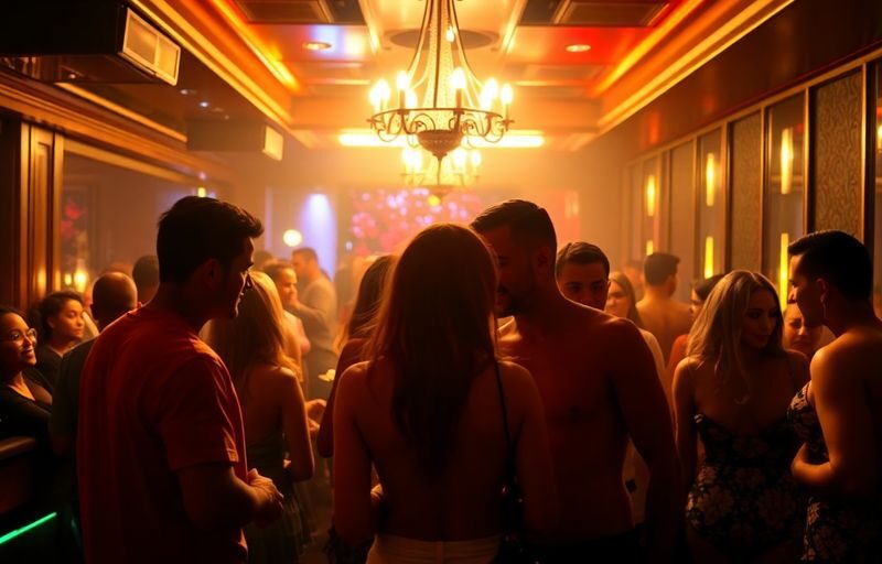 Couples in an upscale Baltimore sex club at night.