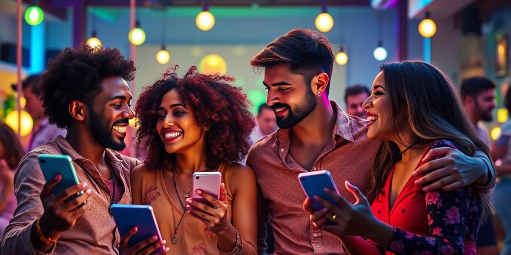 Couples interacting in a digital swinger community setting.