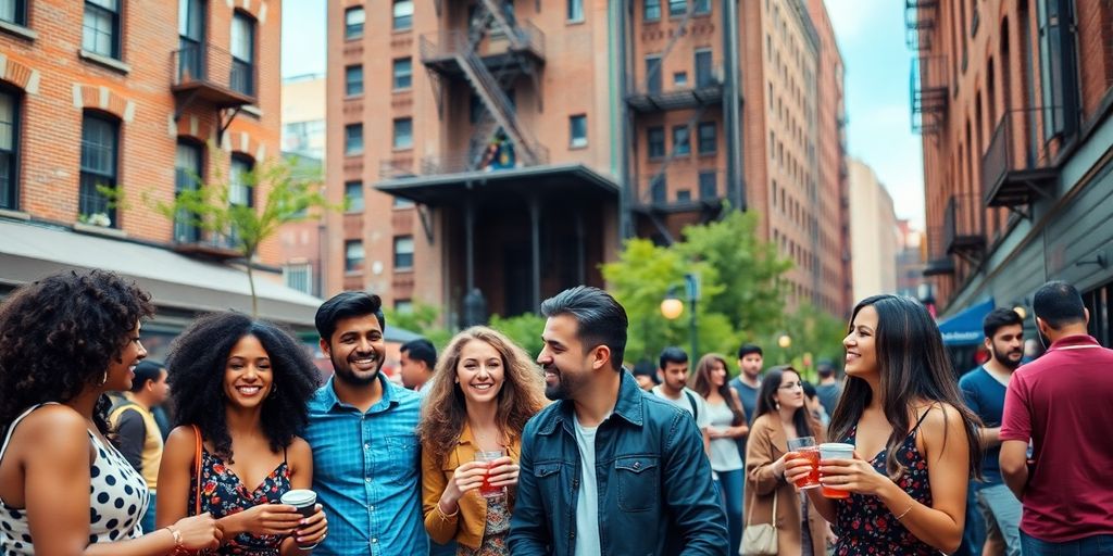 Couples on a Brooklyn street enjoying real-life dating.