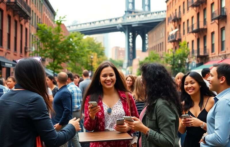 Couples socializing outdoors in Brooklyn's lively environment.