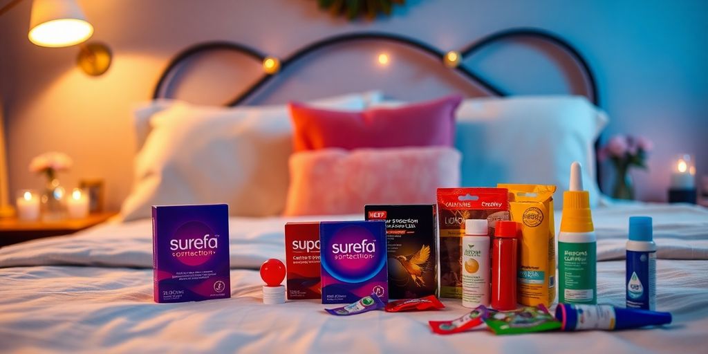 Cozy bedroom with health protection items on the table.