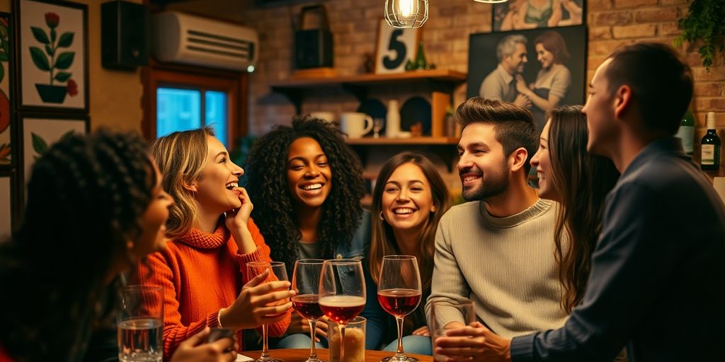 Diverse couples enjoying a joyful gathering in Brooklyn.