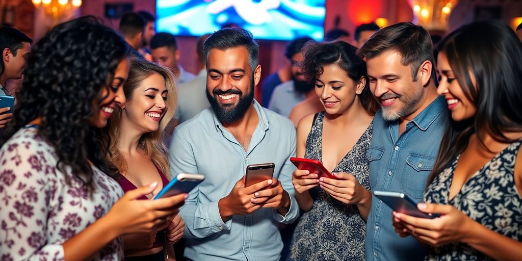 Diverse couples enjoying a modern swinger community gathering.