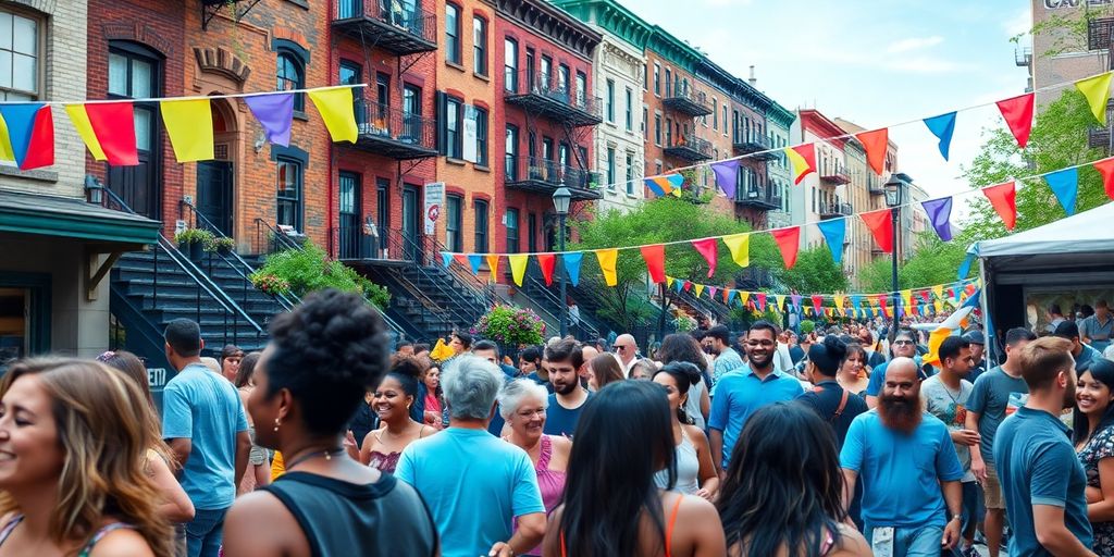 Diverse crowd enjoying a lively festival in Brooklyn.
