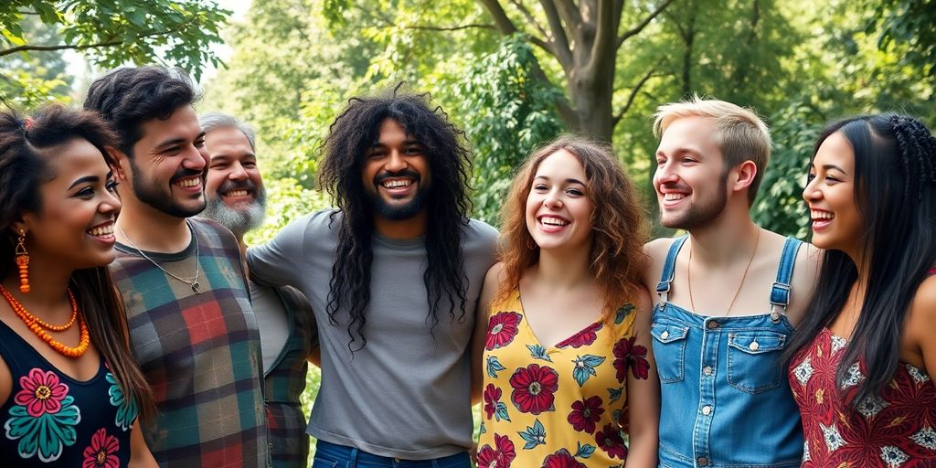 Diverse friends enjoying time together outdoors in harmony.