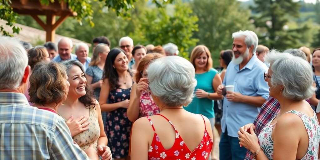 Diverse group enjoying a lively outdoor community gathering.