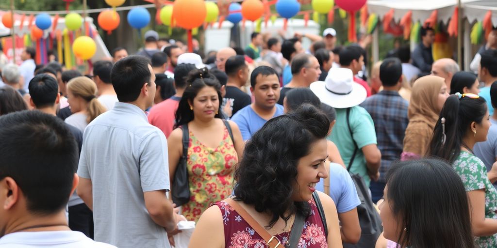Diverse group of people enjoying a lively outdoor event.