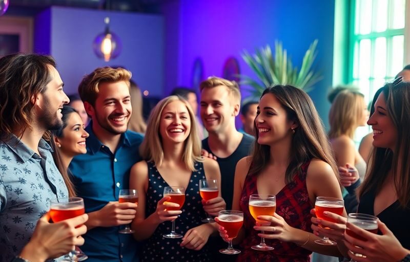 Diverse group of people enjoying a lively social gathering.