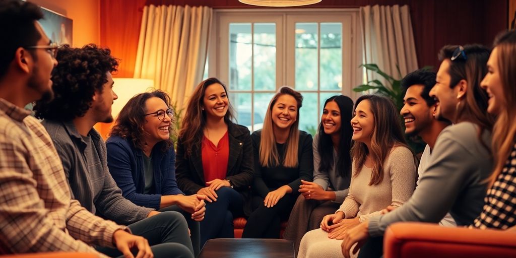 Diverse group of people in a cozy, inclusive space.