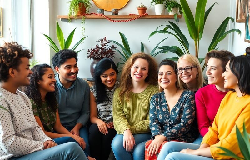 Diverse group of people in a cozy, welcoming space.