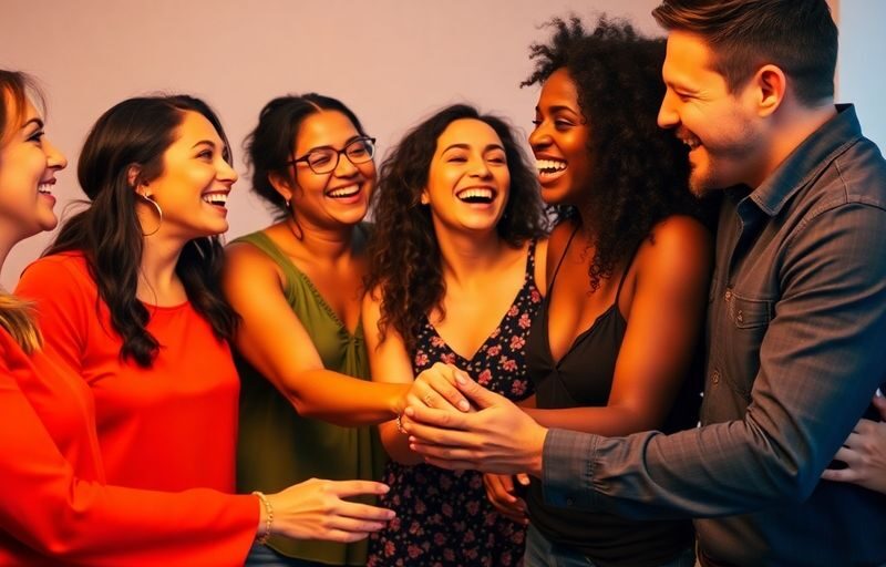 Diverse group of people sharing joyful moments together.