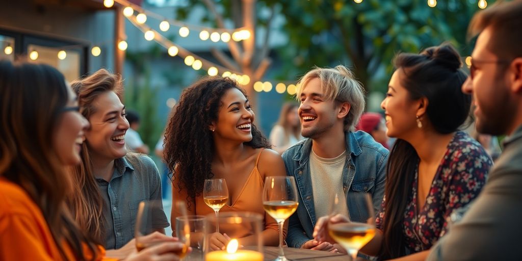 Diverse group of young adults enjoying an outdoor gathering.