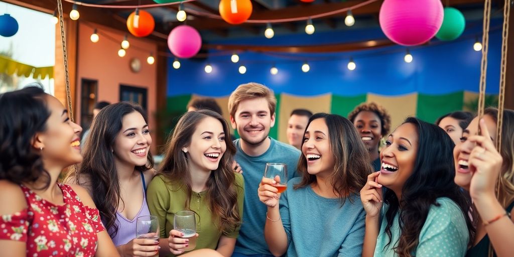 Diverse group of young adults enjoying an outdoor gathering.