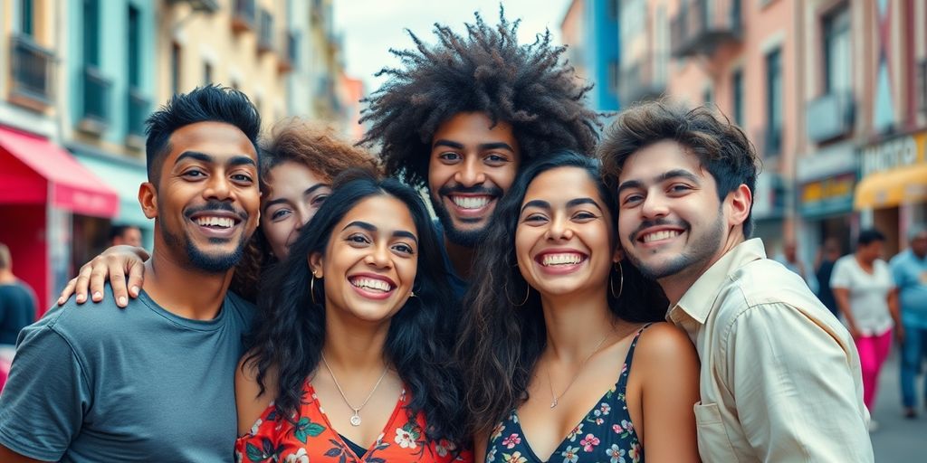 Diverse individuals celebrating love and acceptance in community.