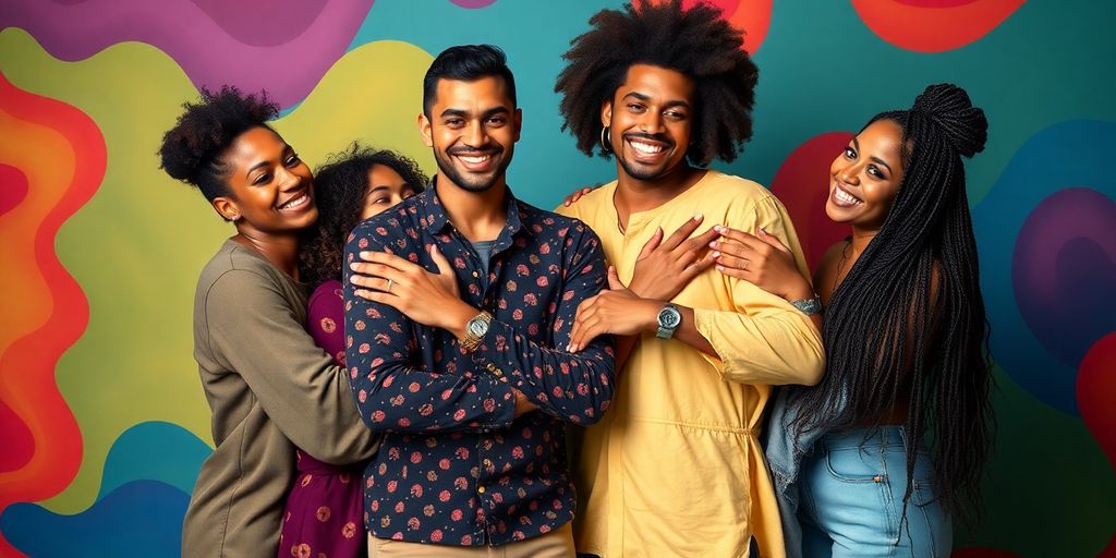Diverse individuals embracing, showcasing love and connection.