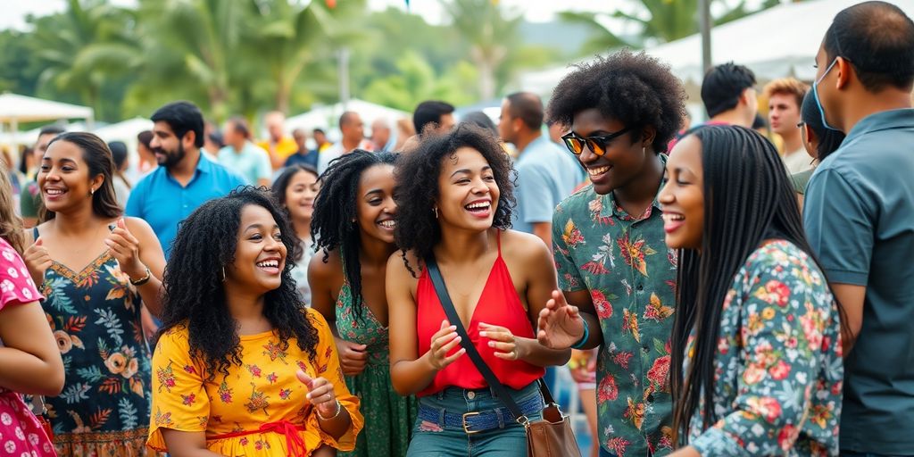 Diverse individuals enjoying a swing lifestyle event outdoors.