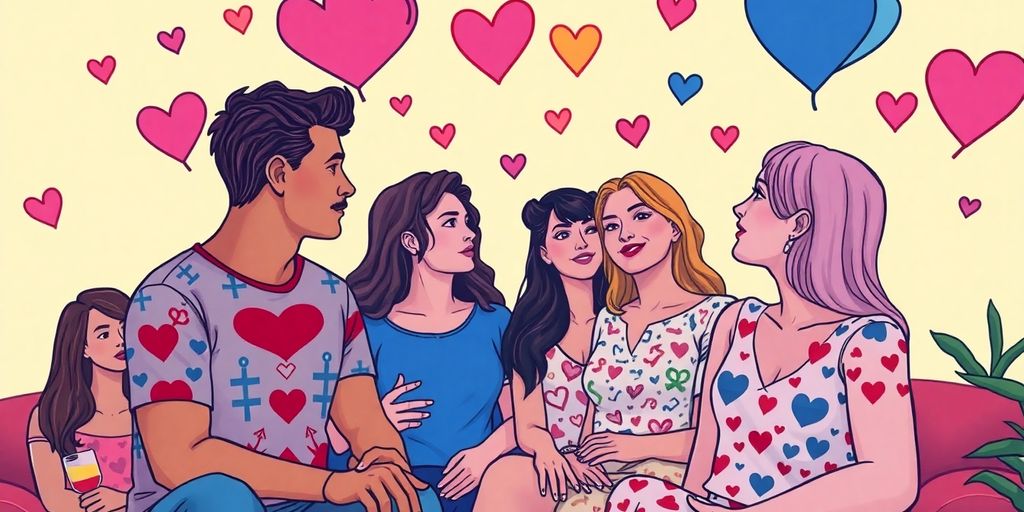 Diverse individuals in conversation illustrating polyamory and gender diversity.