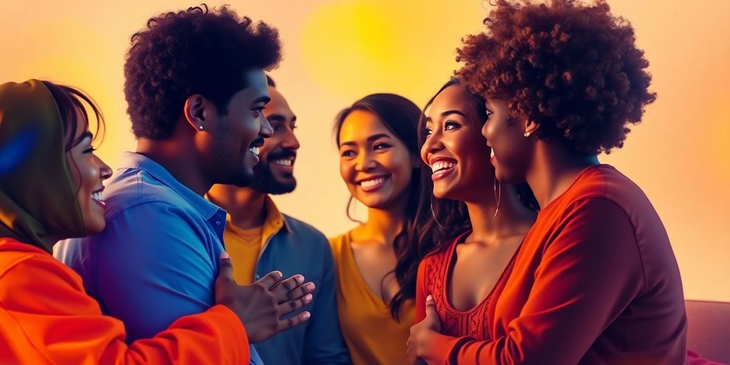 Diverse individuals sharing intimate conversations and connections.